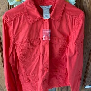 L.L Bean Women Pink denim jacket button down size L Reg